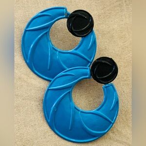 Retro Blue and Black Metal Statement Drop Earrings